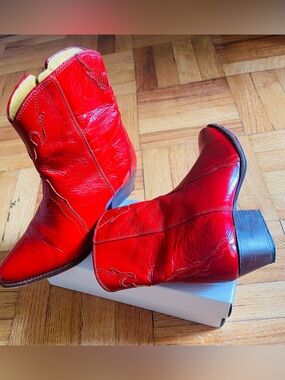 Free People Red Women's Western Leather Ankle Boots